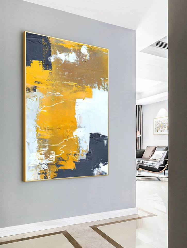 Yellow Painting Orange Hallway Abstract Canvas Artwork 2VR7A wall art